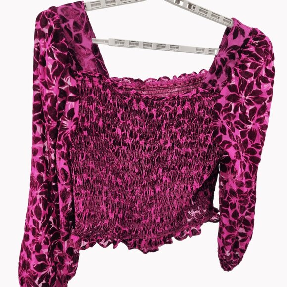 Torrid 2 Plus Sized 2XL Smocked Velvet Floral Top Long Sleeve Blouse Women - Picture 6 of 7